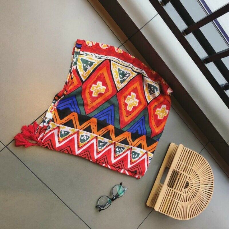 Ladies Scarves Wrap Shawl Ethnic Bohemian Boho Tassel Fringe Geometric Casual