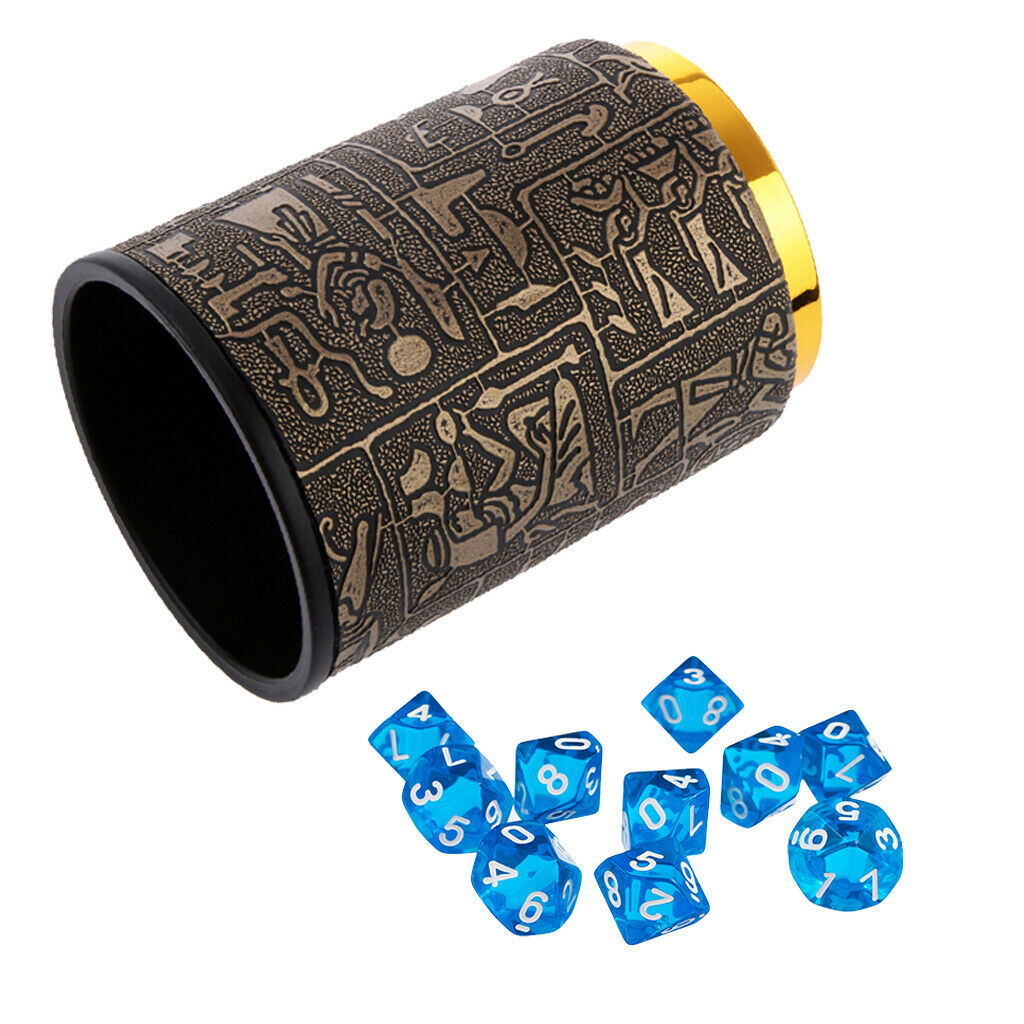 10pcs Blue D10 Dice & 1 Cup Set for D&D Party Pub Poker Liars