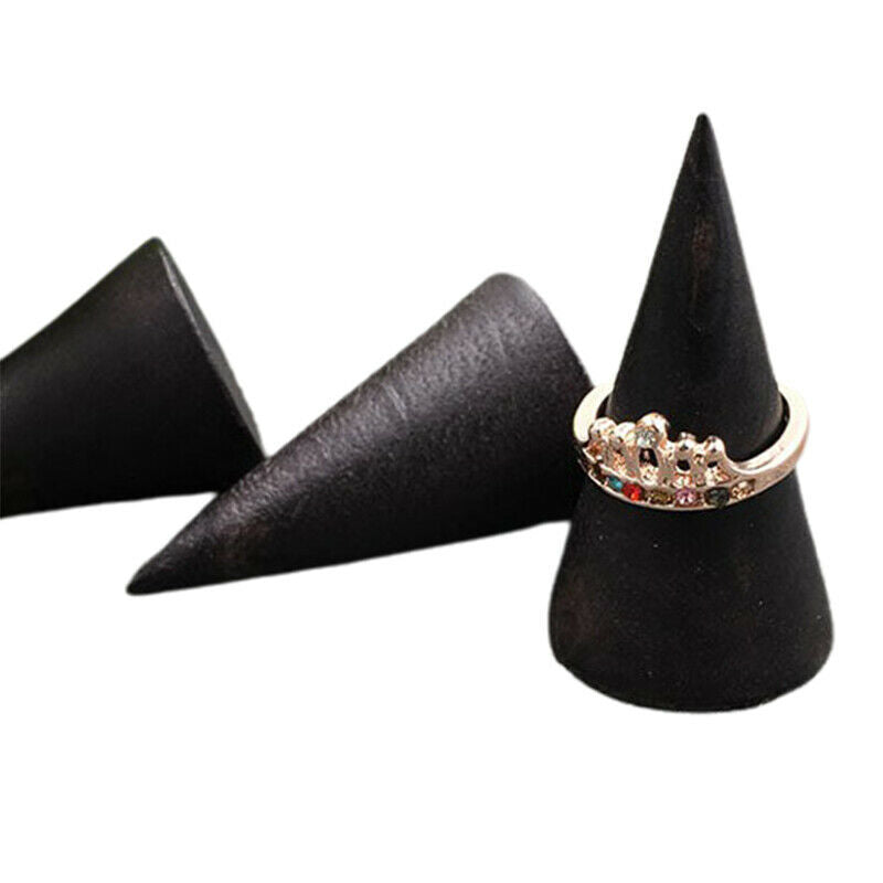 2PCS Natural Wooden Ring Holder Jewelry Display Cone Shaped Organizer Sta.l8