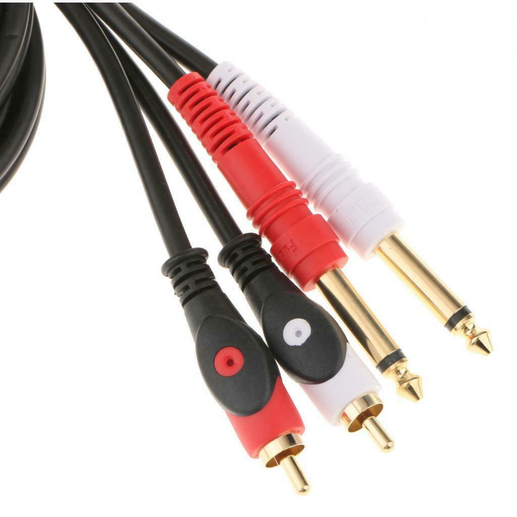 2Pcs Twin 6.35mm 1/4" Jack to 2 RCA Male Plug Adapter Cable Audio 1.5meter
