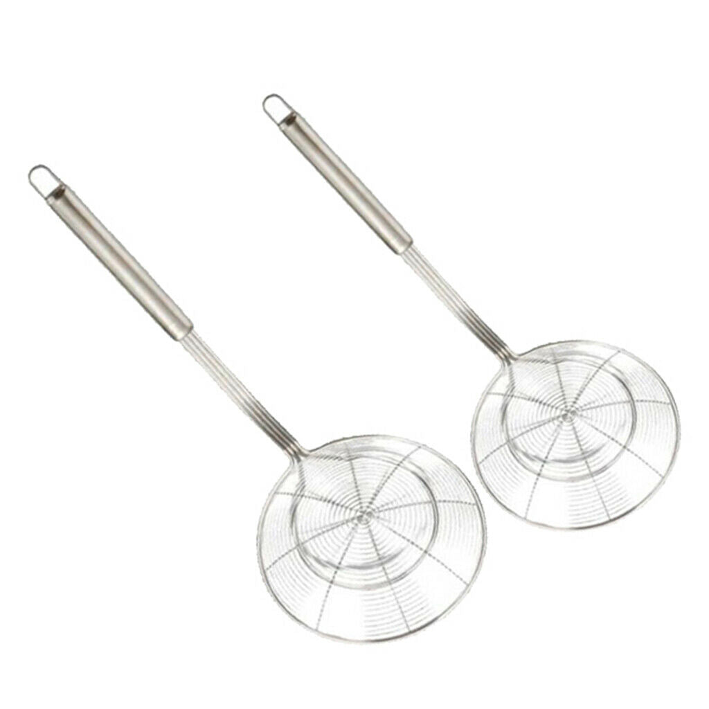 Set of 2 Stainless Steel Skimmer Ladle Colander Pasta with Long Handle