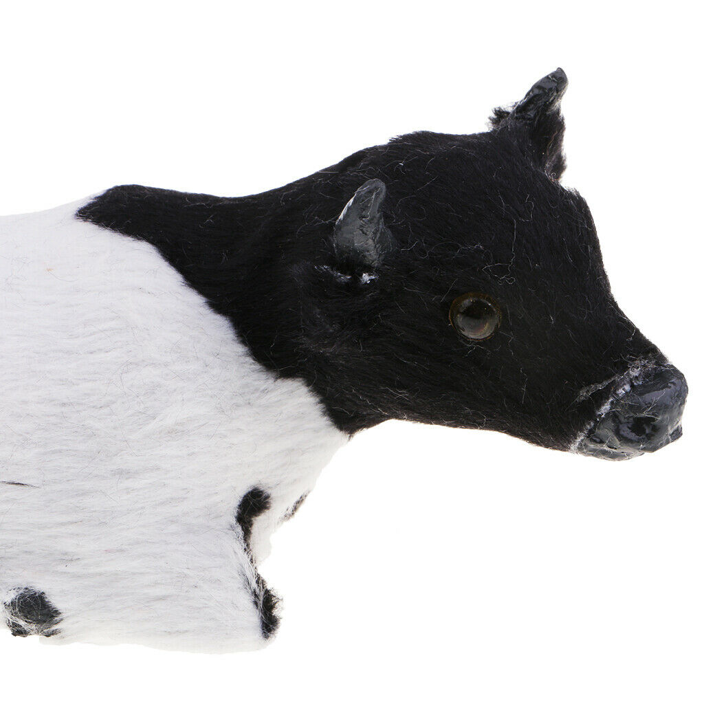 Faux Plush Cow Realistic Animal Figures Home Decor Christmas Gift 12x5x6cm