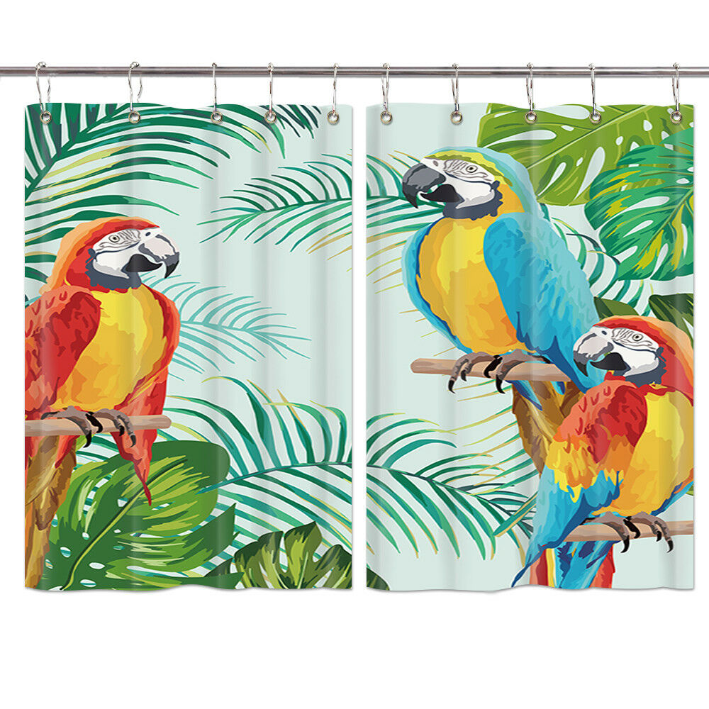 Watercolor Parrot Window Treatments for Kitchen Curtains 2 Panels, 55X39 Inches