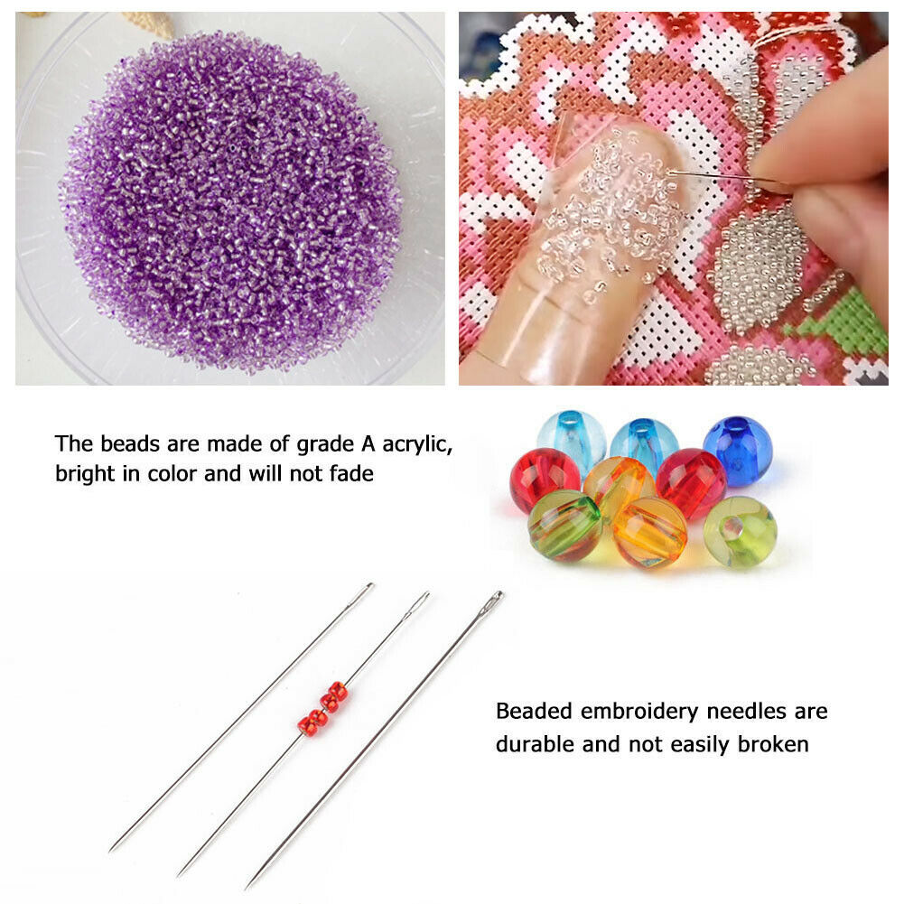 Stamped Print Embroidery Needlework DIY Flower Cat Beaded Cross Stitch Kits @