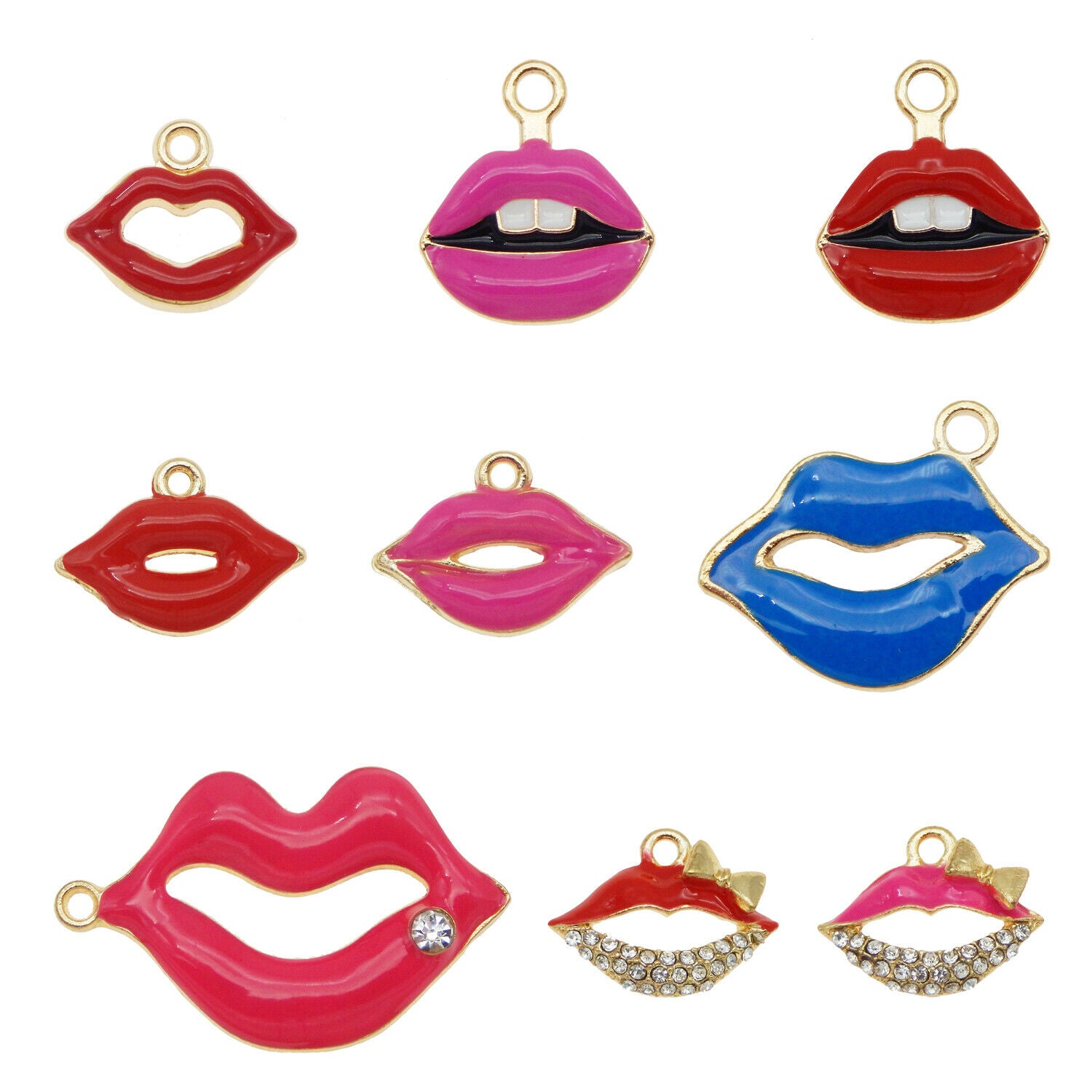 18PCS/Pack Mixed Assorted Kissing Lips Enamel Plated Charms Pendant DIY Findings