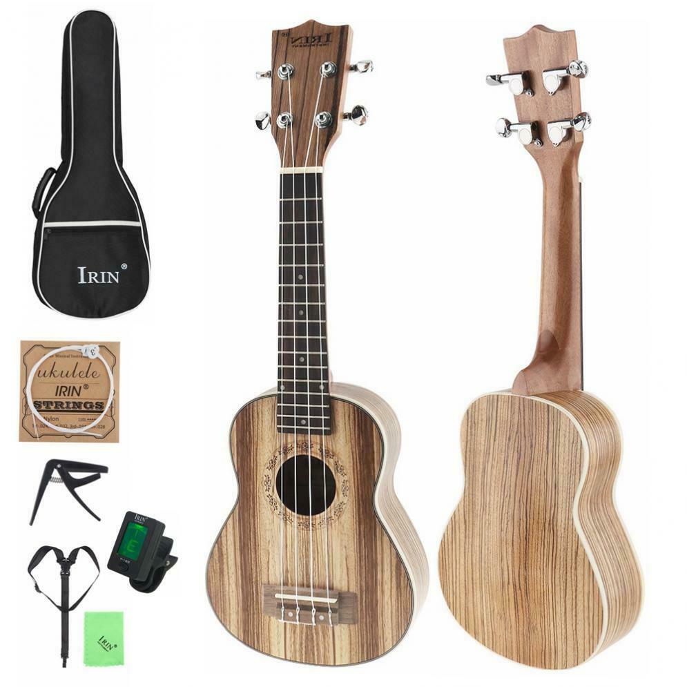 21'' Soprano Ukulele Zebra Wood 4 Strings Guitar Set Bag Tuner Strings Strap