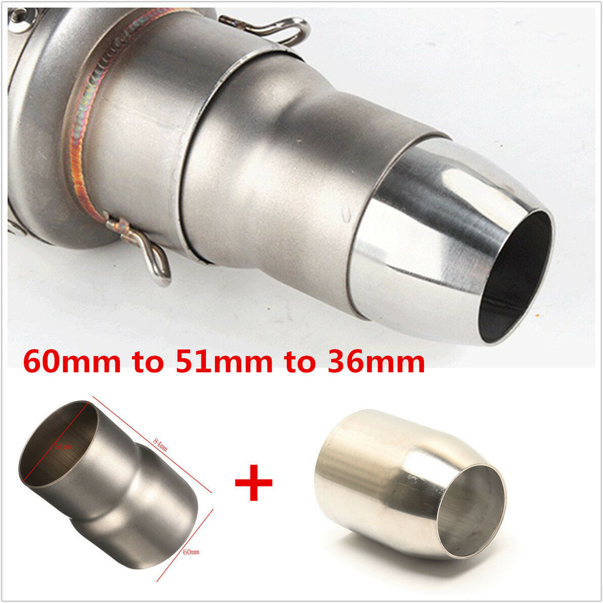 60mm-51mm-36mm Motorcycle Mild Steel Exhaust Adapter Reducer Connector Pipe Tube