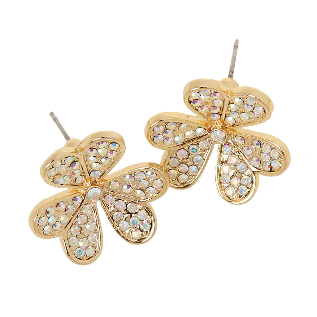 Fashion Women Stunning Crystal Three-leaf Clover Stud Earrings Gloss White