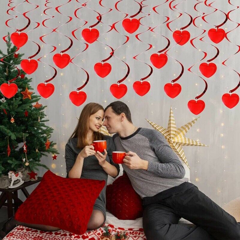 36PCS Valentine's Day Hanging Heart Swirls Decoration, Red Heart Hanging DecZ9X3