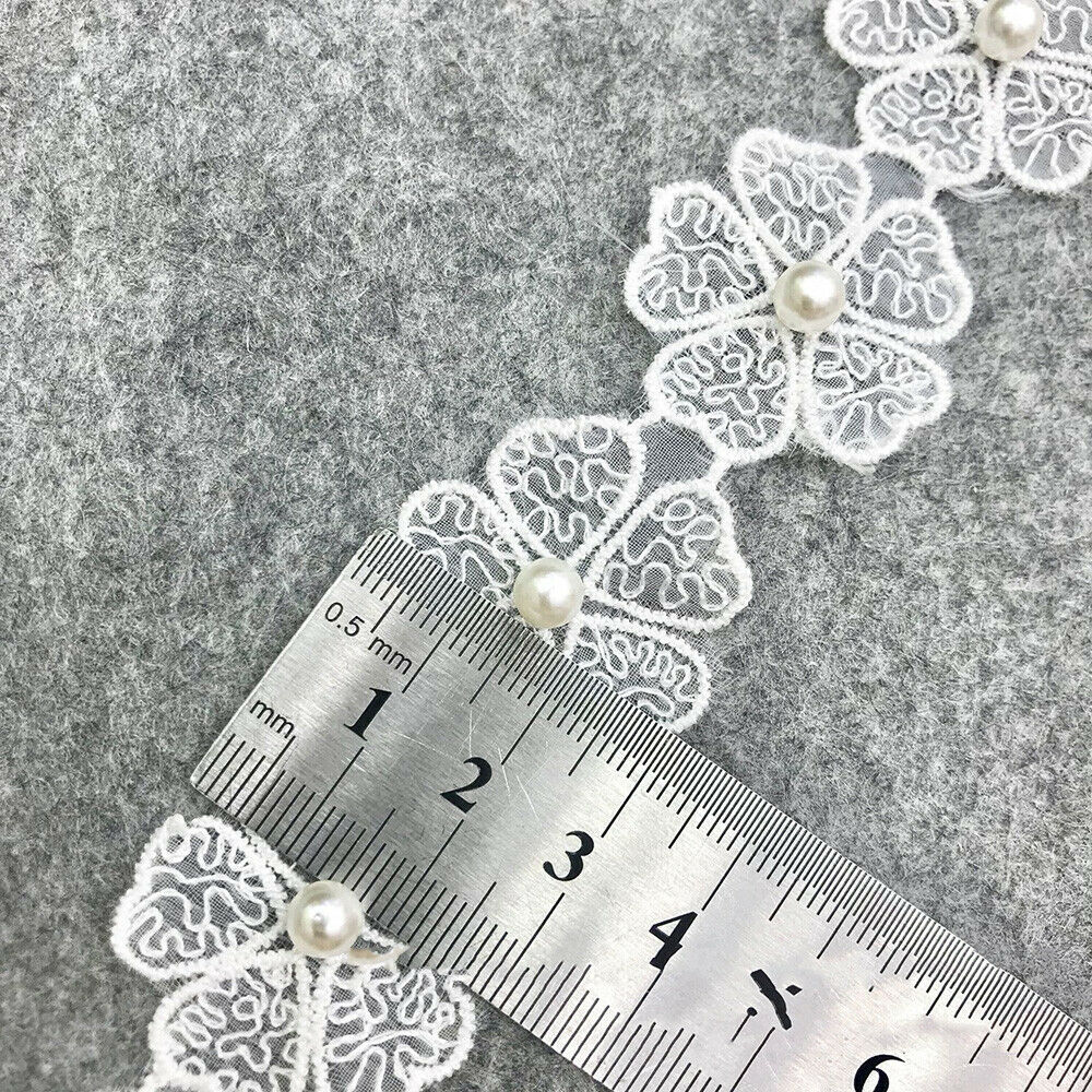 3Y Embroidered Lace Trim Organza Beaded Ribbon Wedding Dress Sewing Fringe DIY