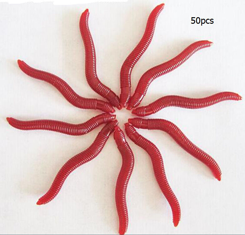 50 Bulk Soft Red Earthworm Fishing Bait Worm Lures Crankbaits Hooks Tackle Baits