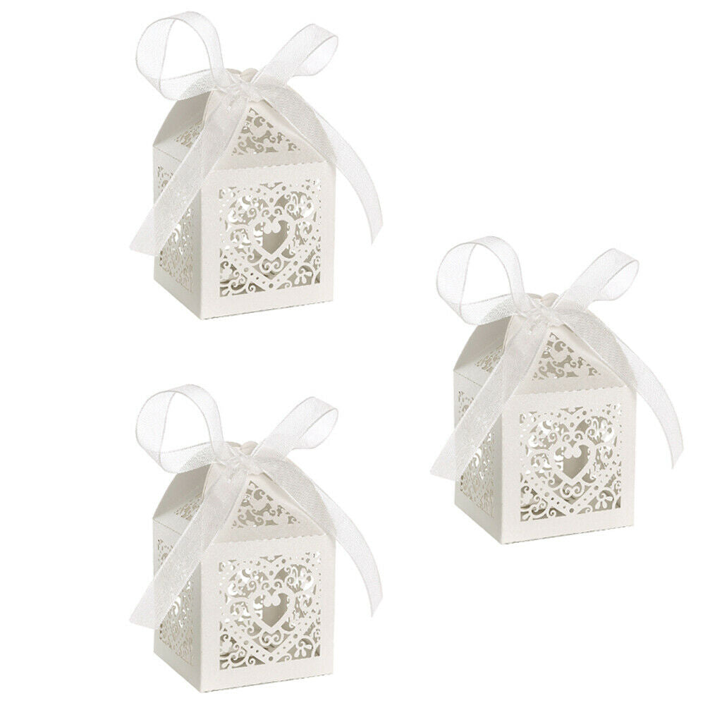 150pcs Romantic Hollowed Love Heart Paper Party Wedding Favor Ribbon Candy Boxes