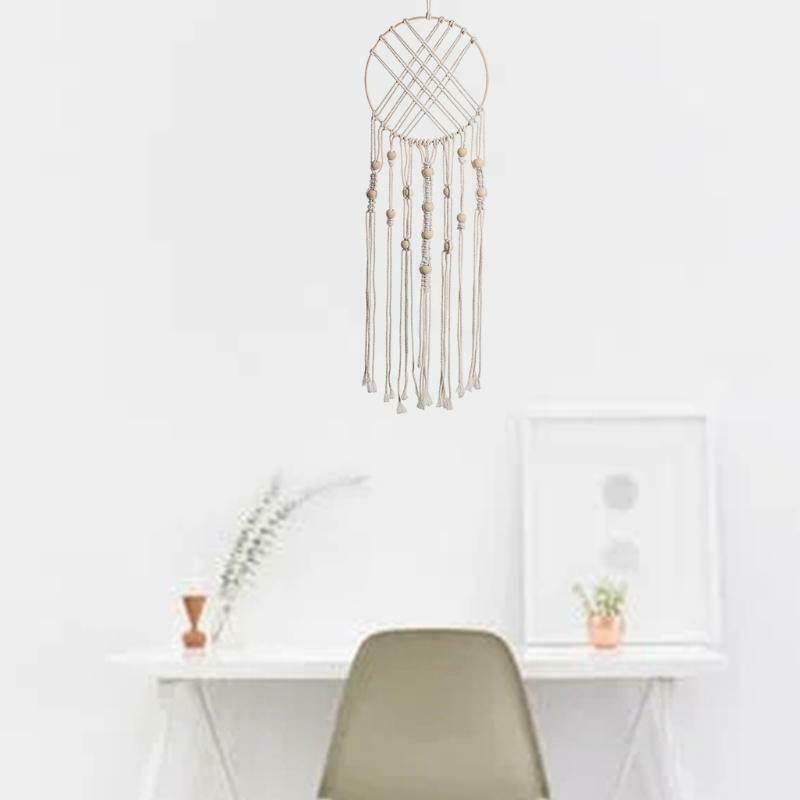 Boho Macrame Dream Catcher with Wooden Beads Woven Tassels Wall Hanging Ornament