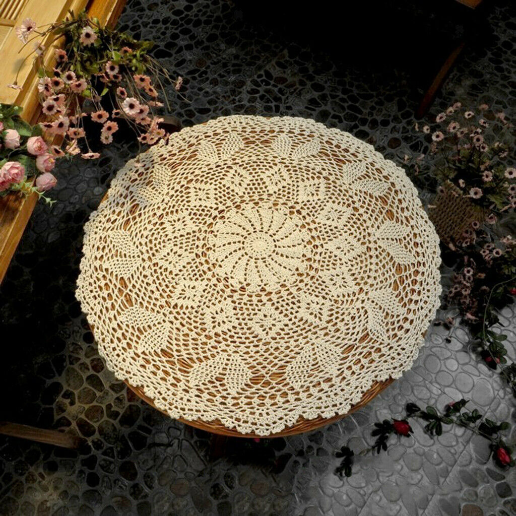 Round Handmade Crochet Sunflower Lace Tablecloth Doilies