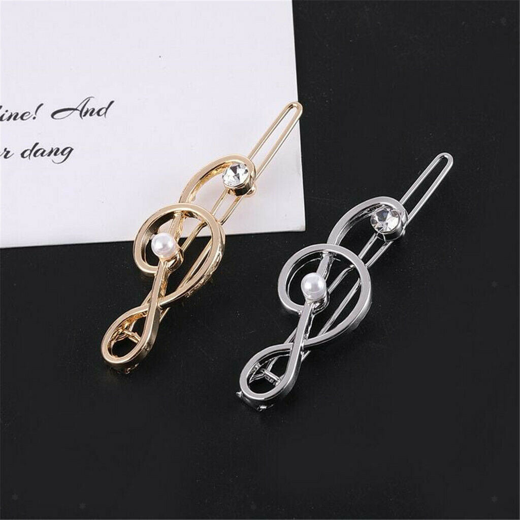 2X Hollow Hairpin Clip Note Crystal Hair Snap Clamp Ladies Girl Headwear Golden