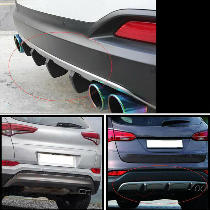 4pcs Rear Bumper Diffuser Lip Curved 4Fins Spoiler Protector Cover Carbon Fiber