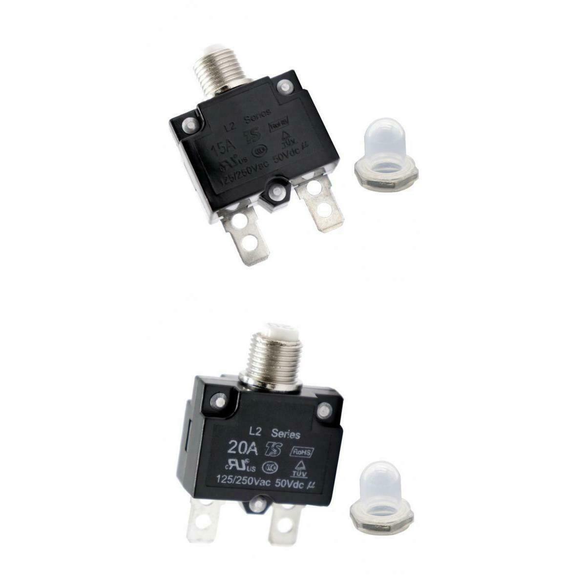 2PCS 15/20 Amp Thermal Circuit Breaker with Quick Connect Terminal and