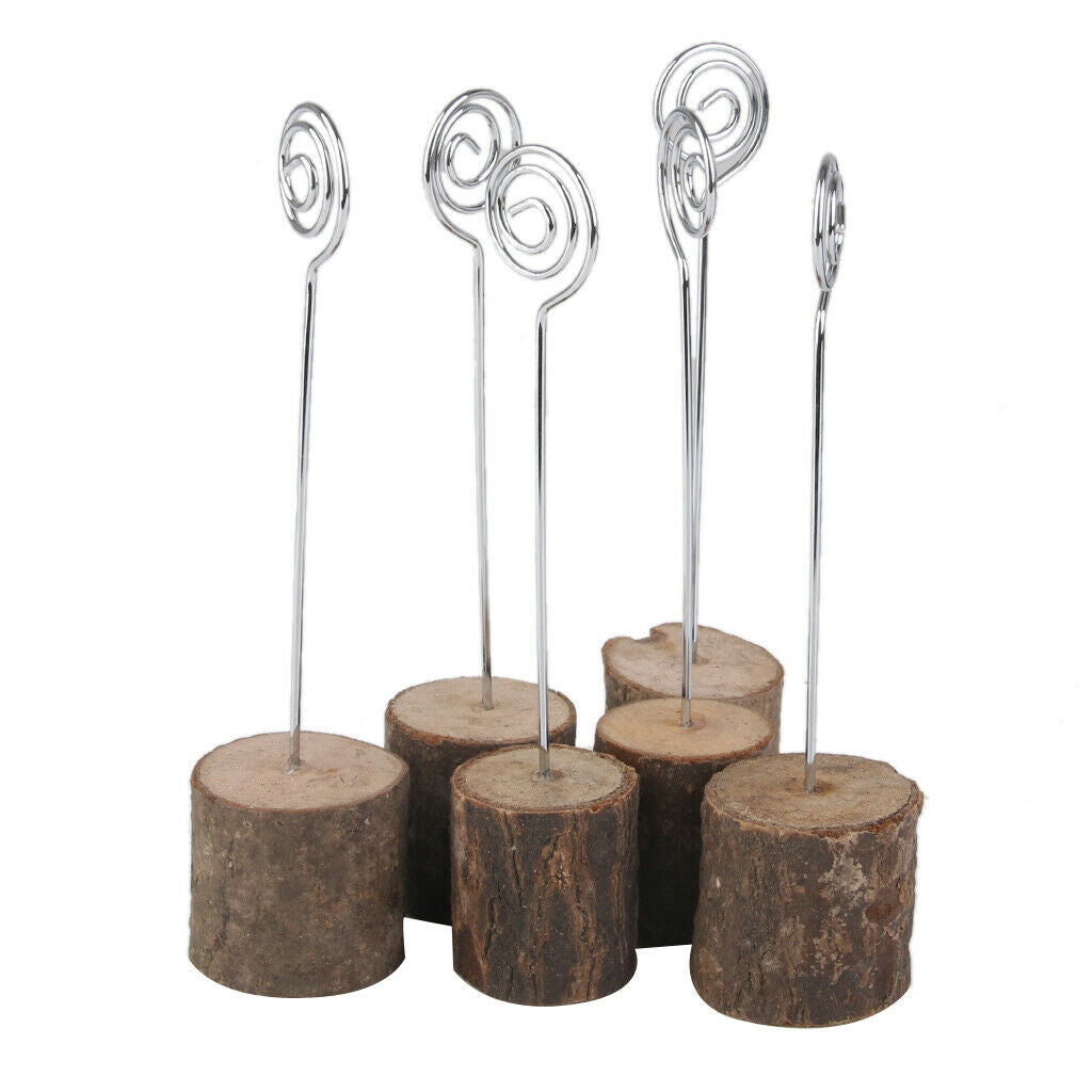 16PCS Wooden Base Place Card Holders, Rustic Iron Wire Picture Picks Clip Holder