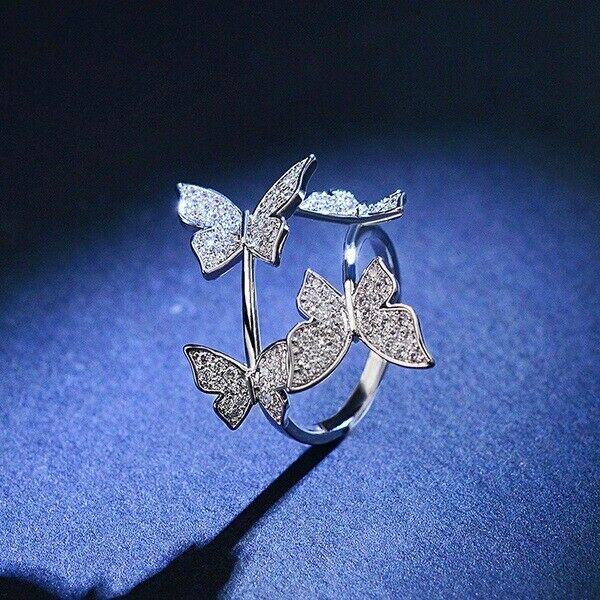 Rings Butterfly Crystal Rhinestone Adjustable Open Ring For Women Girls