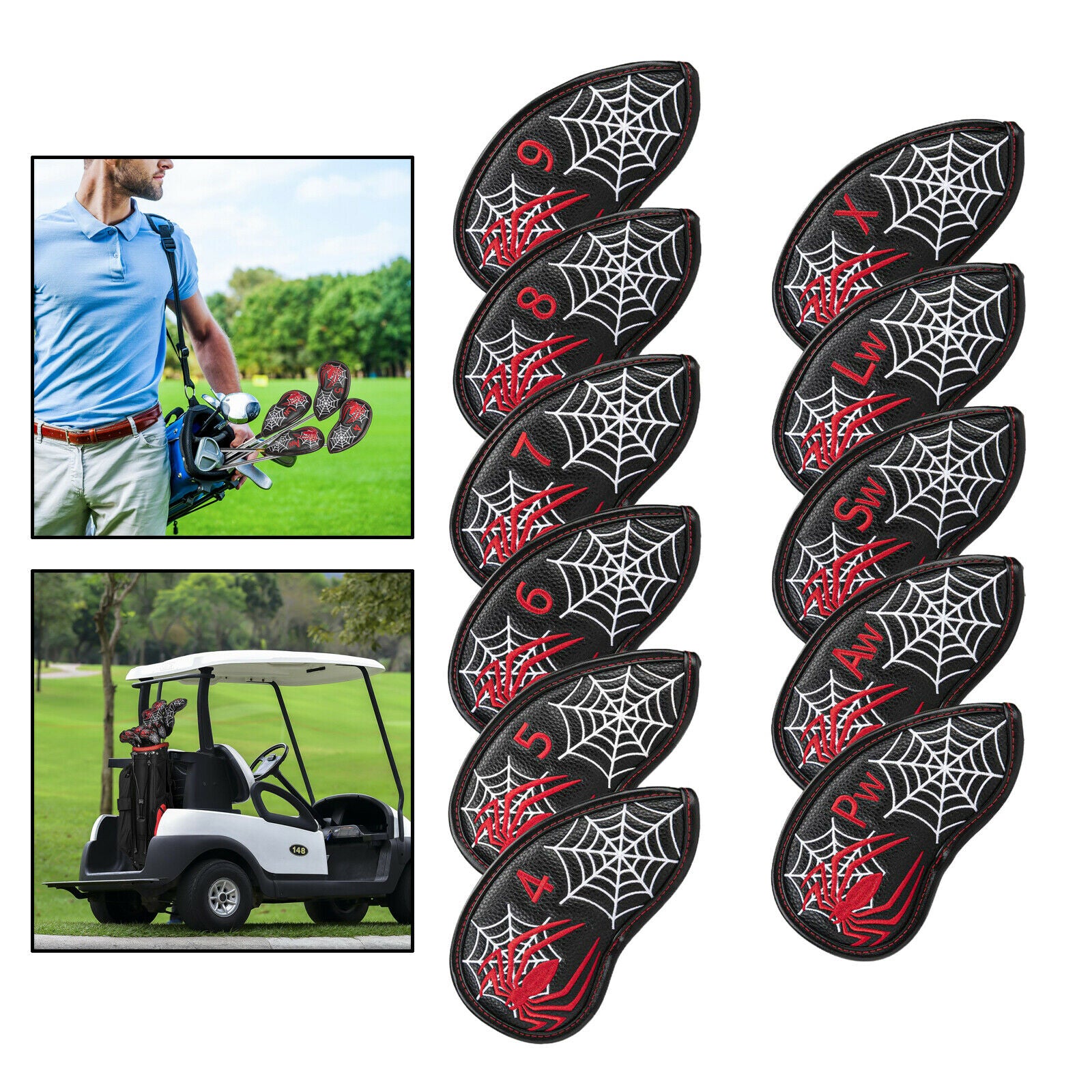 11PCS Embroidery Golf Irons Hybrid Headcovers Clubs PU Leather Training Aids