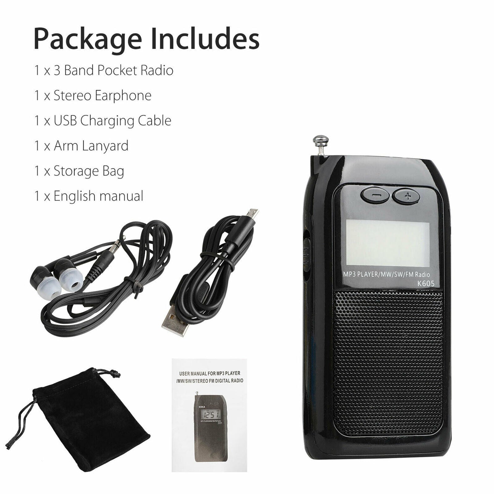 Portable Digital FM AM SM Radio Mini Pocket Walkman Receiver Stereo w/ Earphones