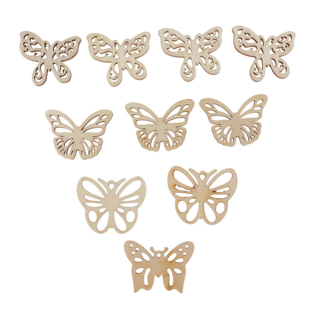 10x/Pack Wooden Buttefly Shape Crafts Embellishments for Wood Hanging Decor