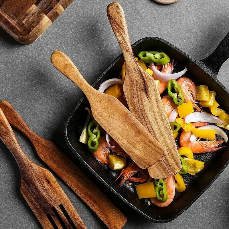 6-Piece Cooking Utensils Set Natural Teak Kitchen Wooden Cooking Utensils SeQ1Q7