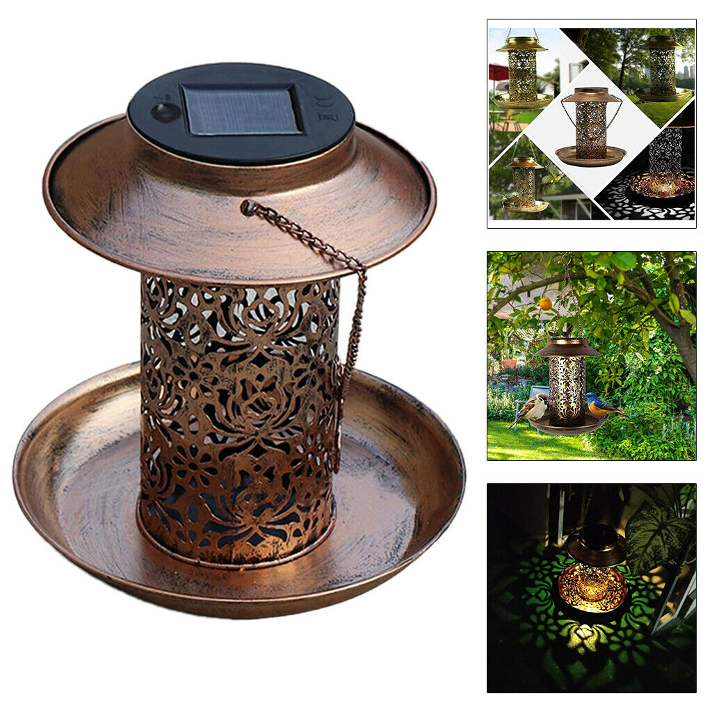 Solar Bird Feeder Hanging Feeding Station Garden Lamp Patio Backyard Gifts