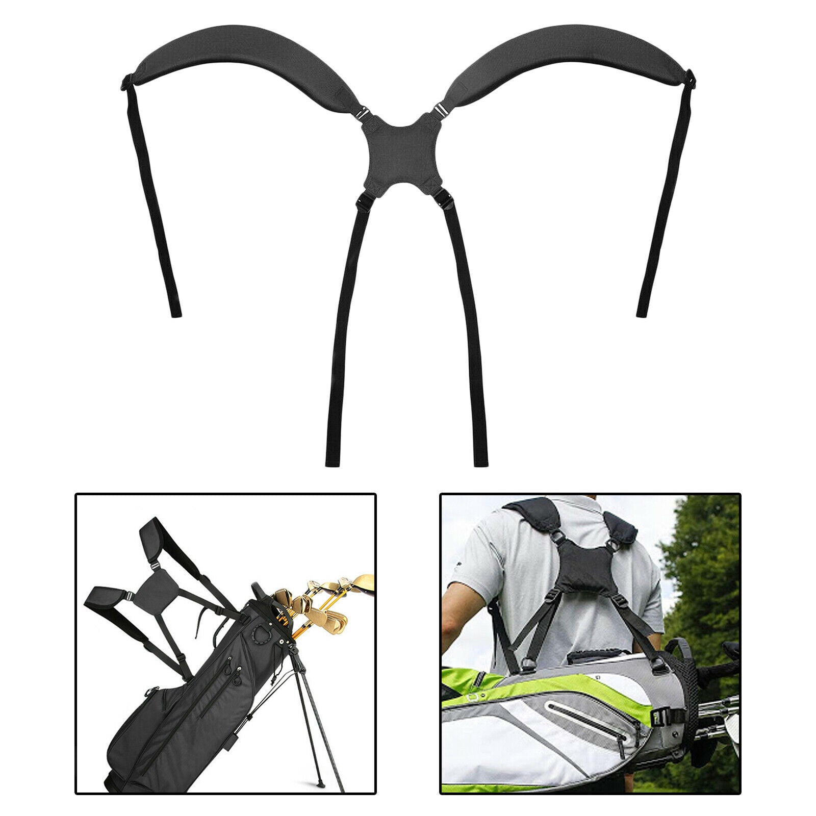 Golf Bag Shoulder Strap Padded Replacement Belt Black Adjustable Length