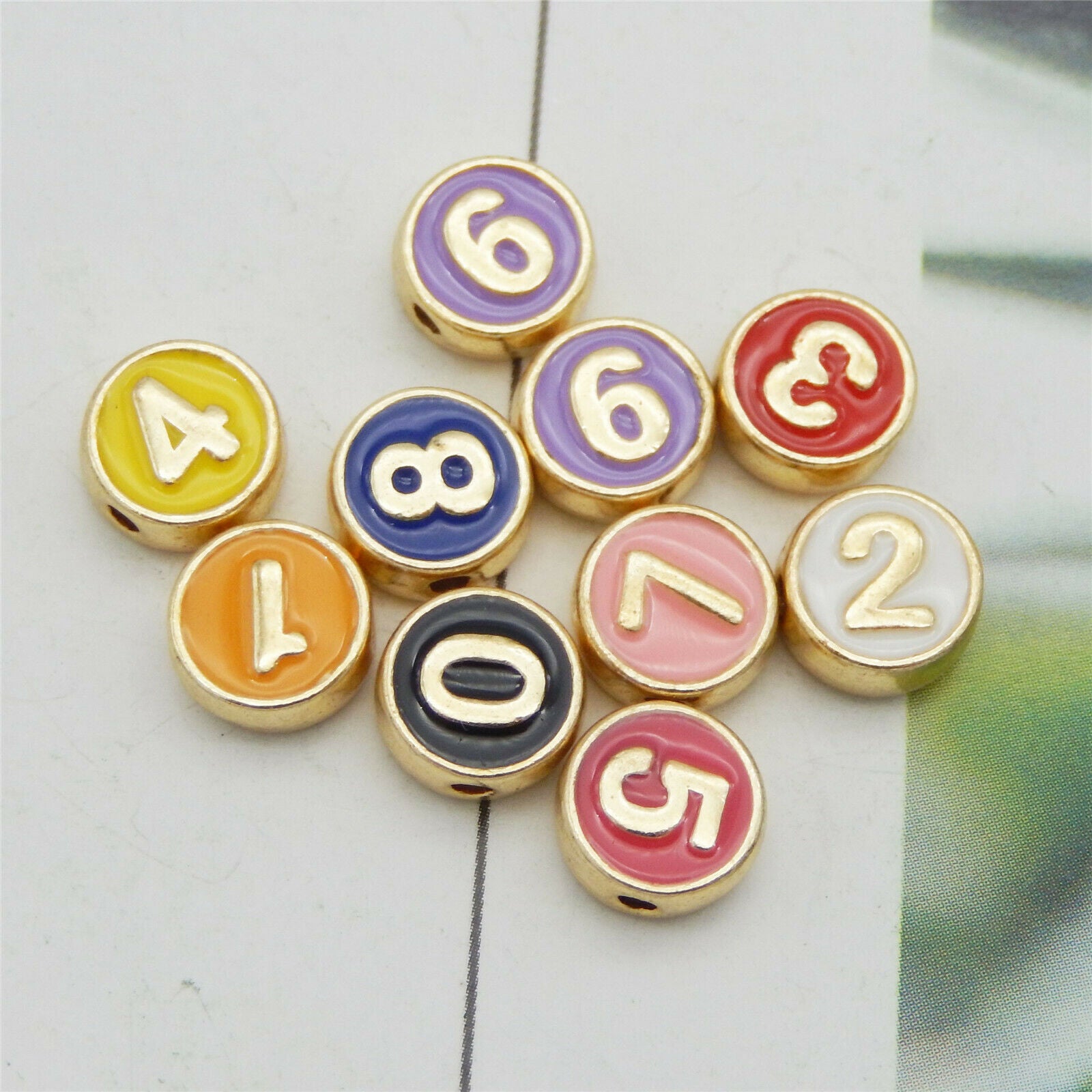 10pcs Multi-Colors Enamel Number 0-9 Beads Spacer Beads for Bracelet Necklace