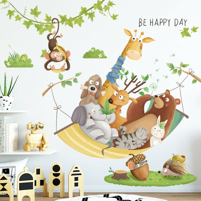 Cartoon Giraffe Wall Stickers for Kids Rooms Kindergarten Wall Decor Self-AdC6Y2