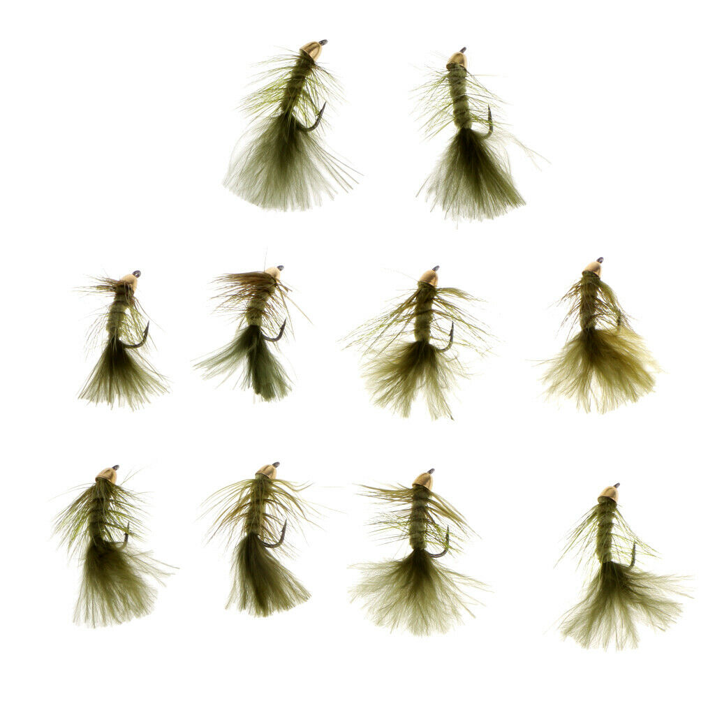 10pcs Bead Head Woolly Bugger Wet Flies Sinking Trout Fishing Flies Olive