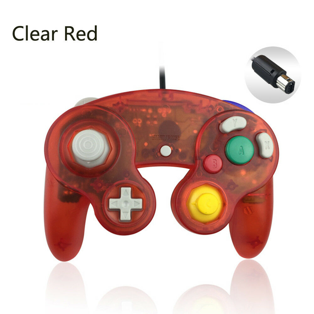 Clear RED Wired Game GC Shock Controller for Nintendo GameCube NGC Console