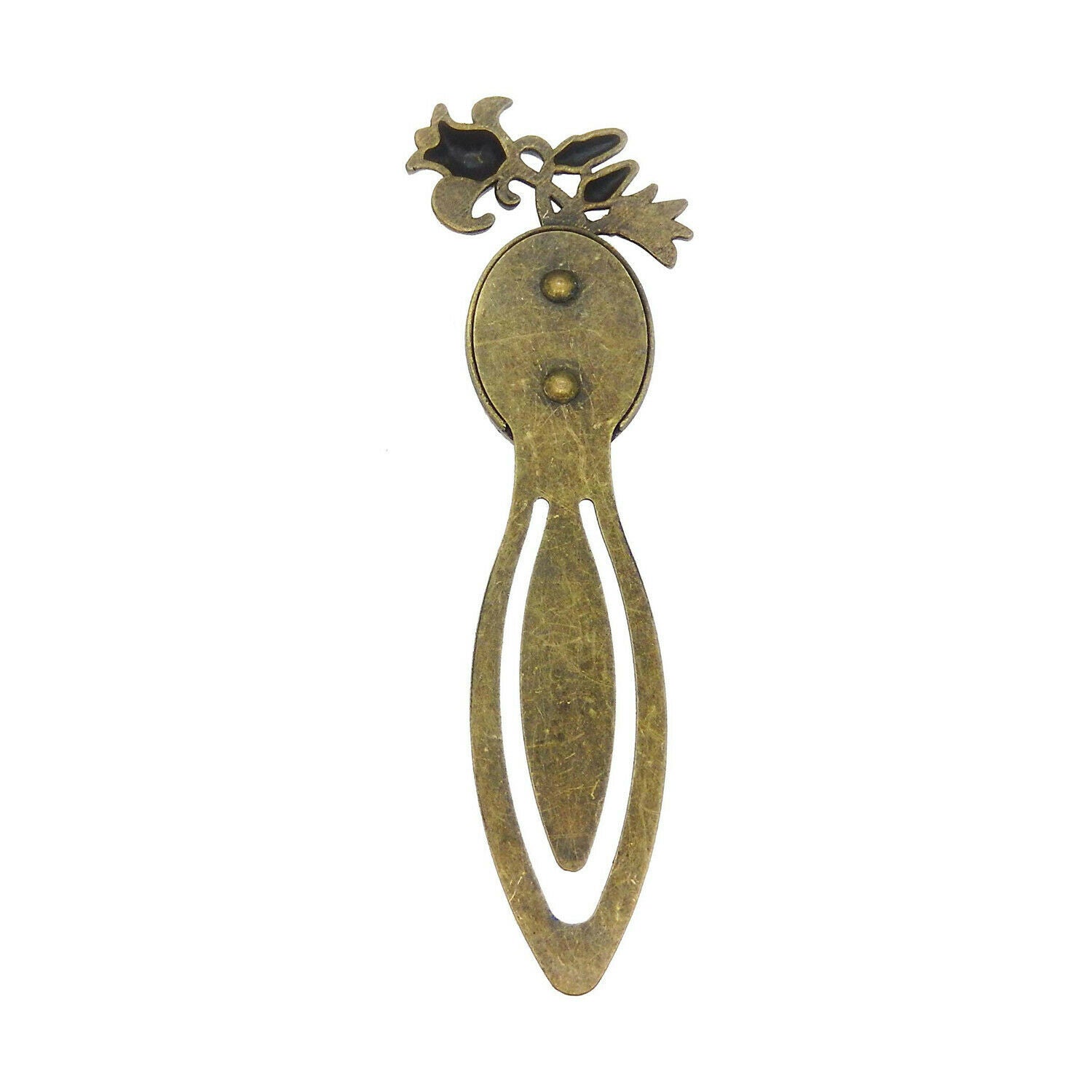 2sets Retro Bronze Alloy Floral Bookmarks Oval Blanks w/ Glass Cabochons 25x18mm
