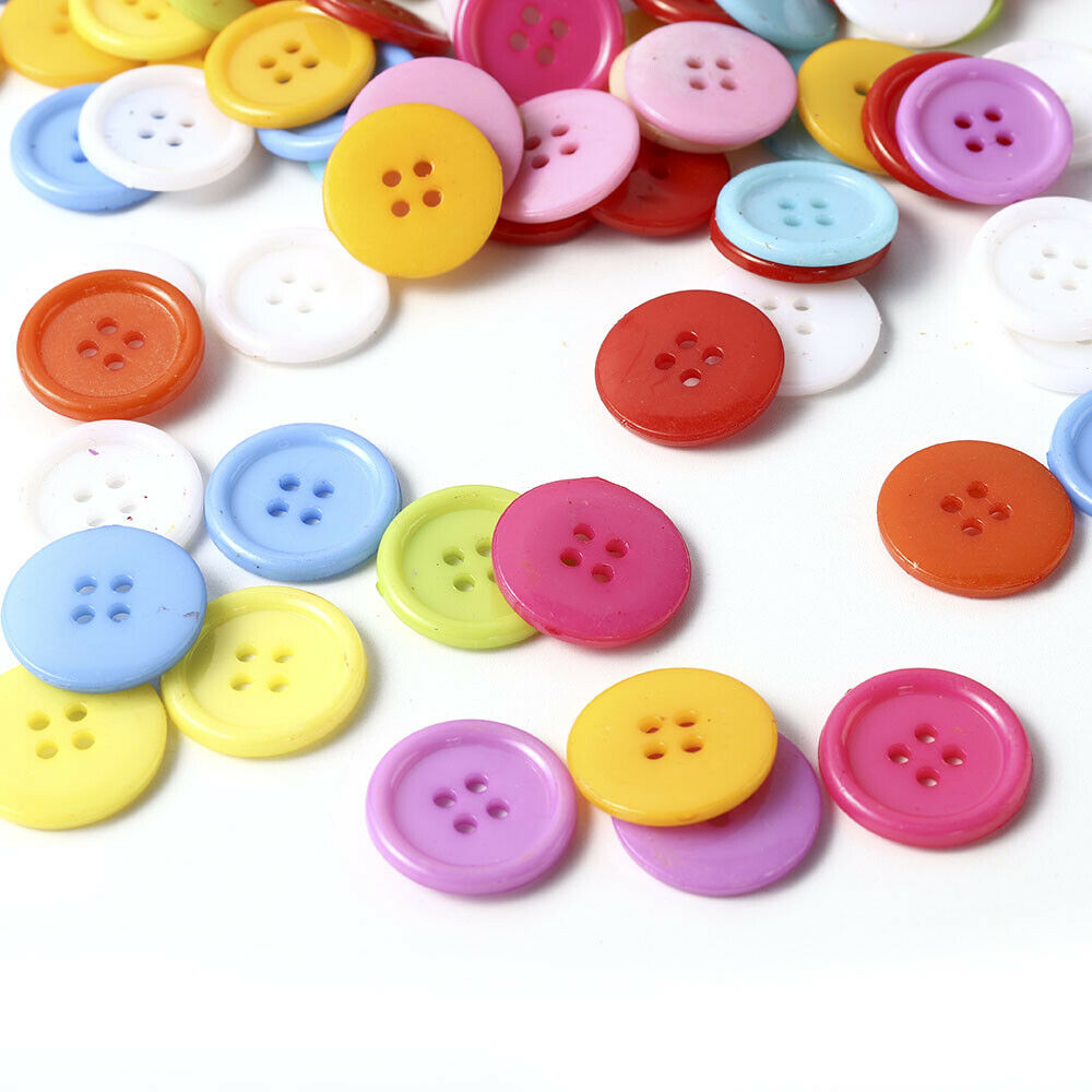 4 Holes 20mm Candy Colorful DIY Buttons Plastic Round Mixed Colors - Pack of 100