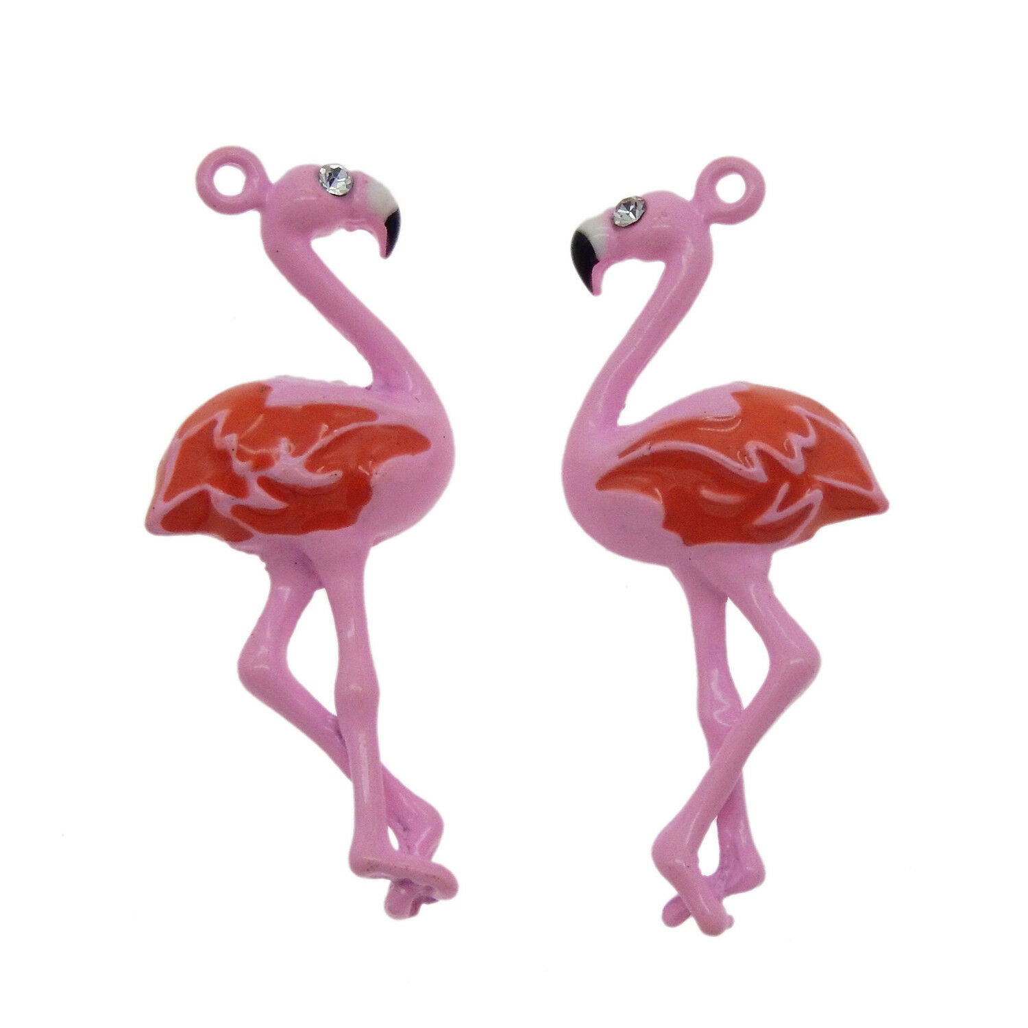 6 pcs Enamel Plated Cute Flamingos Bird Look Metal Charms Pendants 33x14 MM