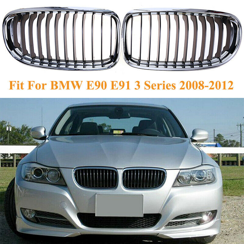 Pair For BMW E90/91 328i 335i 2008-2011 Chrome Front Bumper Kidney Grilles Grill
