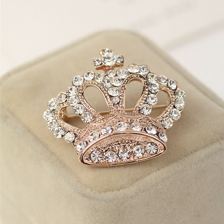Unisex Shiny Crystal Rhinestone Crown Brooch Pin Wedding Favor Xmas Gift