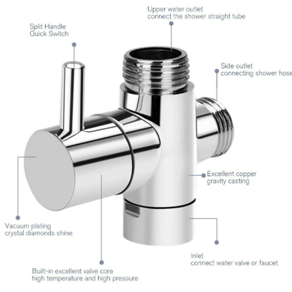 Shower Diverter Shower Faucet 3-way Diverter Valve 1-point 2 Cnnector Converter