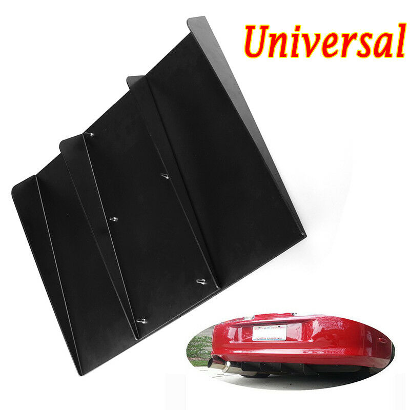 22''X19" ABS Textured Rear Bumper Center 4 Fins Curved Diffuser Fin Black Solid
