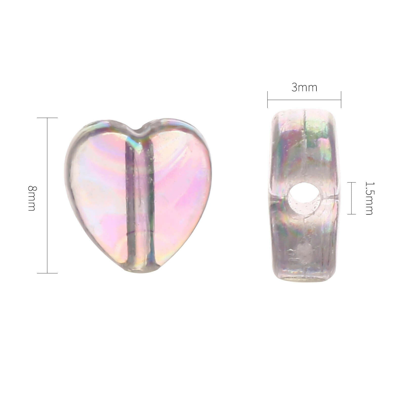 100pcs Acrylic 8x8x3mm Shiny Heart Shaped Loose Beads Spacer Beads DIY Findings