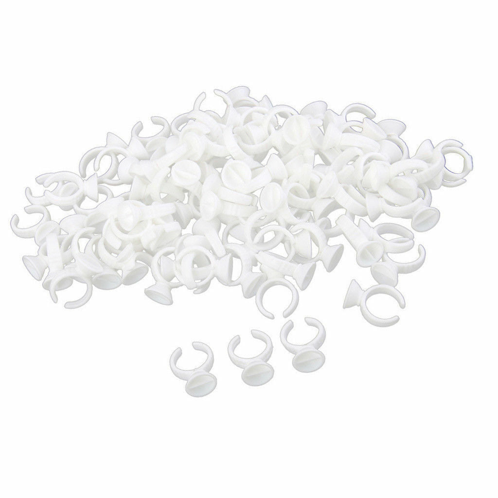 100 Eyelash Extension Disposable Glue Ring Tattoo Pigment Holder 2 Slot S