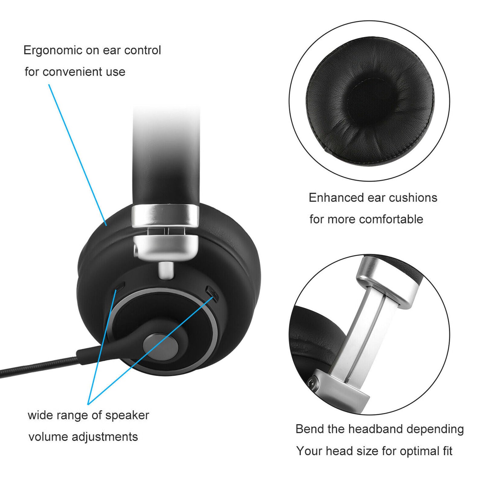 Wireless Headphones Bluetooth 5.0 Mic Headset Noise Cancelling For Truck Driver