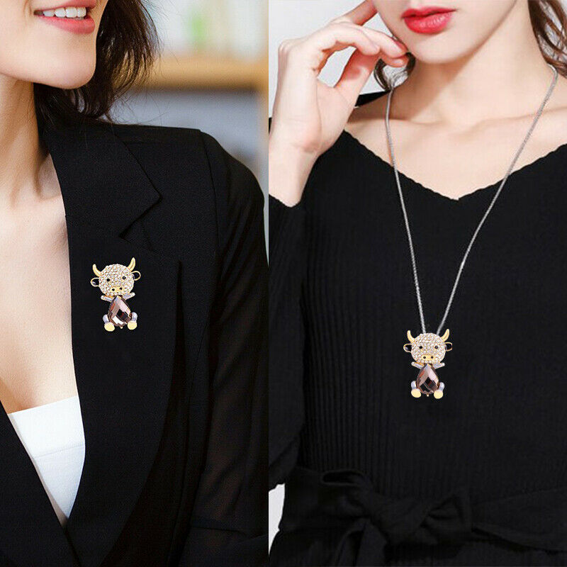 Fashion Enamel Cow Cartoon Crystal Brooch Pins Collar Badge Causal Party .l8