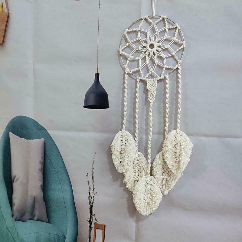 Macrame Dream Catcher Boho Woven Feather Leaf Tassel Wall Hanging Ornament Decor