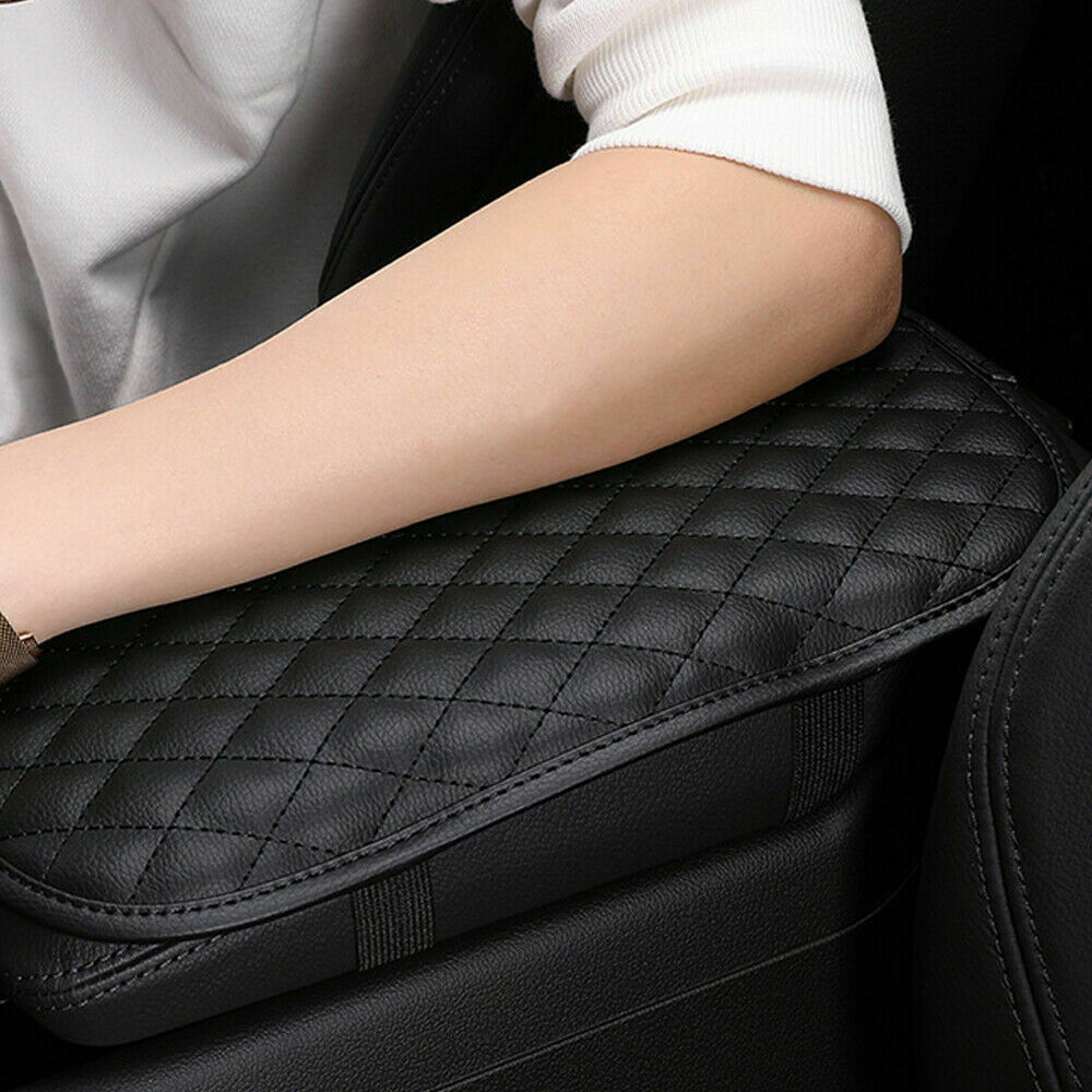 1pc Car Leather Armrest Pad Cover Center Console Box Cushion Mat Protector Black
