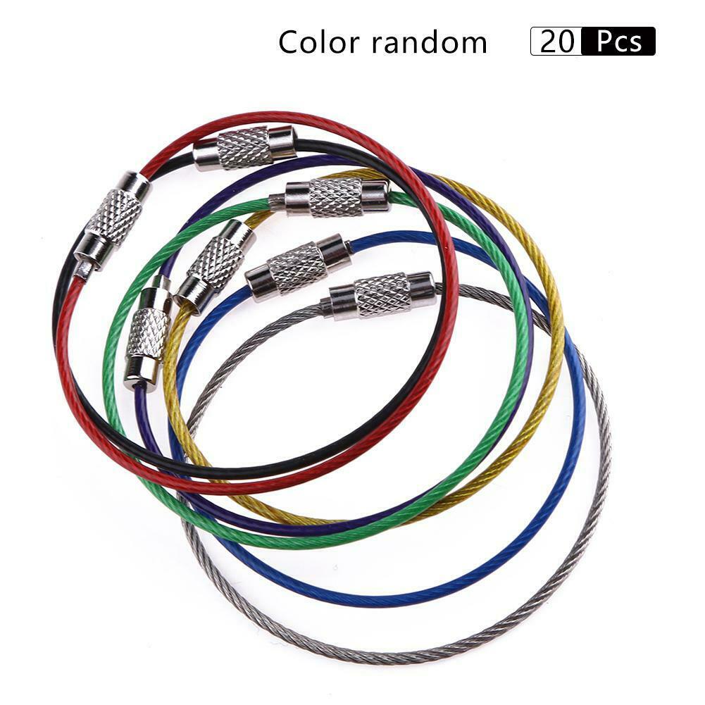 20pcs Metal Stainless Steel Wire Ropes Carabiner Key Hanging Cable EDC Tool C#P5
