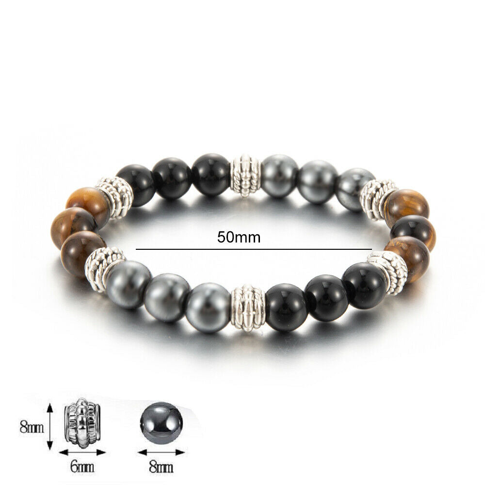 Energy Healing Stretch Bracelet Natural Stone Hematite Tiger Eye Obsidian Retro
