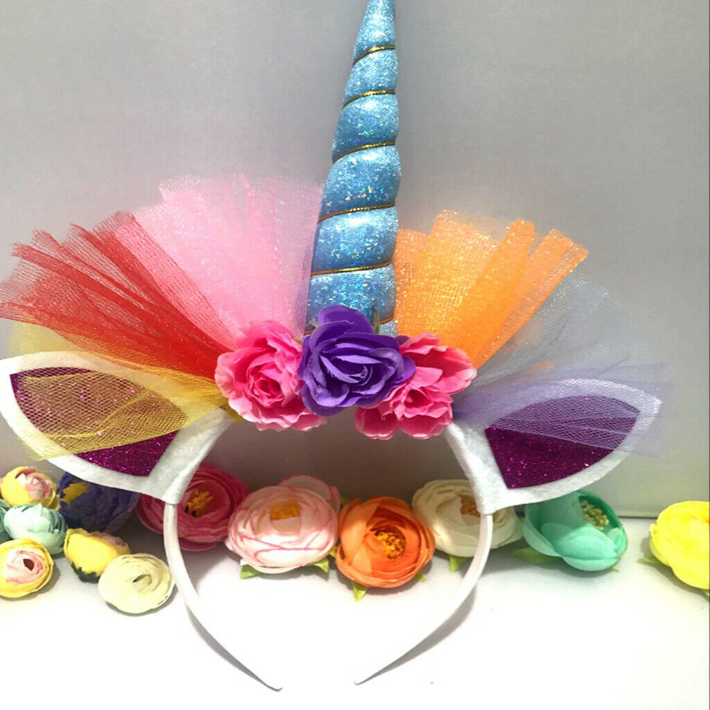 Magical Unicorn Horn Ear Headband Tiara Kids Girls Party Fancy Dress Blue