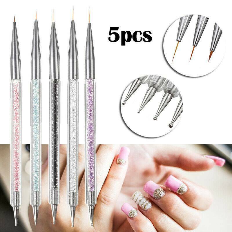 5 pcs Nail Art Pen 2-Way Dotting Drawing Painting UV Gel Liner Polish Brush Set